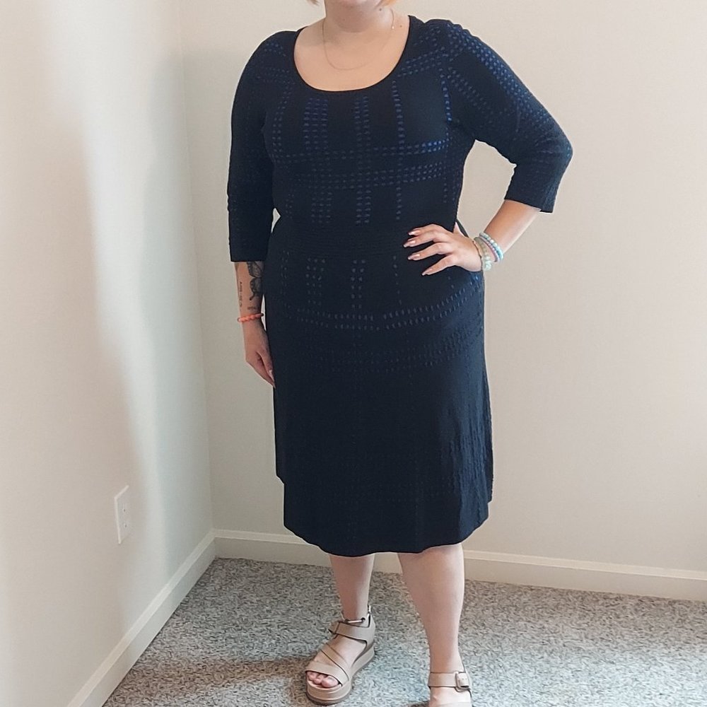 Plus Size Lane Bryant Black with Blue Accents Short Sleeve Fit and Flare Dress